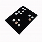Планшет в деревянной раме для 35 монет ЧЕРНЫЙ (ячейка 43*43мм) (360*270мм)