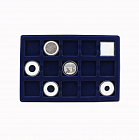 Лоток-дисплей для 15 монет (синий) (ячейка 52*52мм)